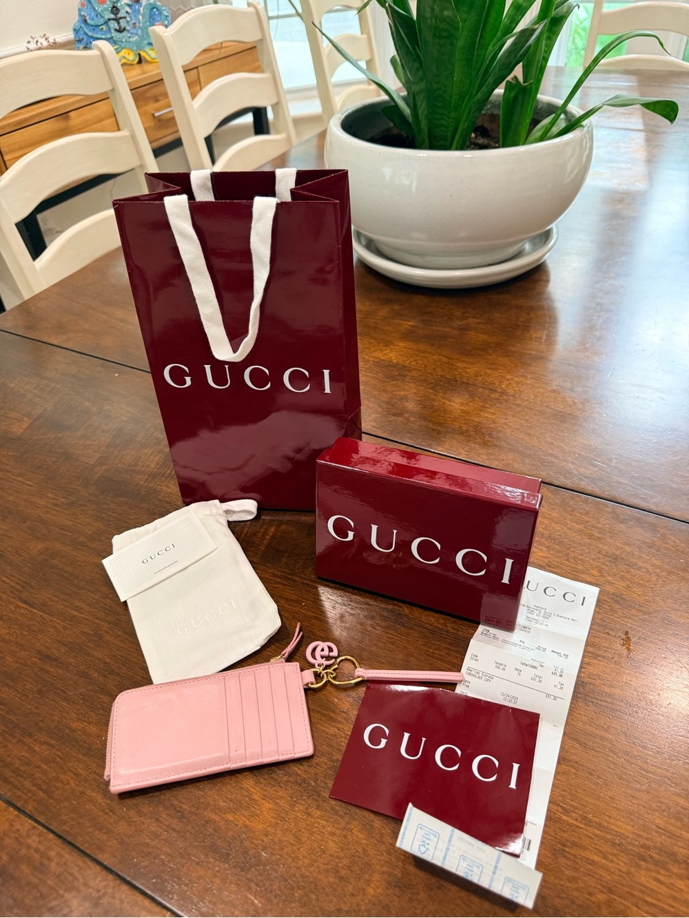Gucci Card Holder with dust bag, receipt, box, and gift bag